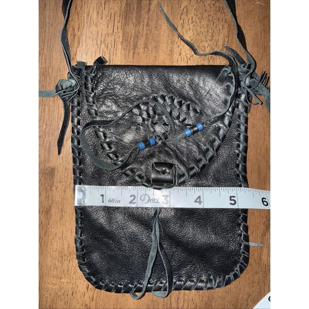 Boho Leather Bag Lot 2 Fringe Fur Shoulder Bag Mini Pouch Western Artisan Y2K - Picture 10 of 14